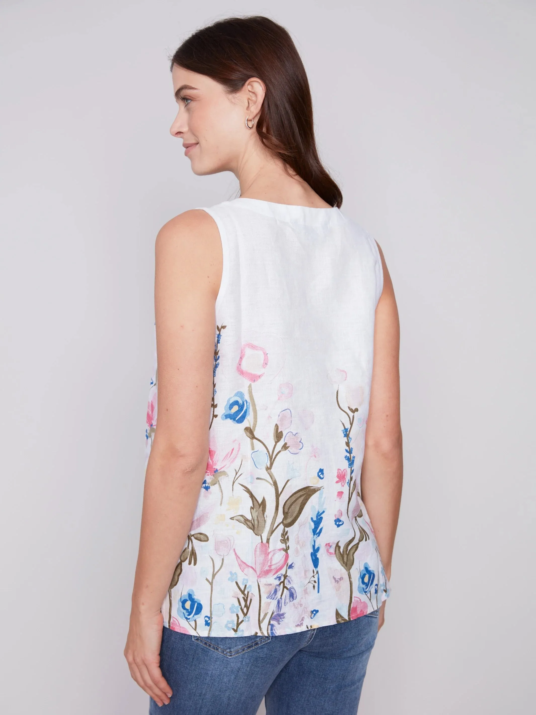 Gorgeous Printed Sleeveless Floral Linen Top