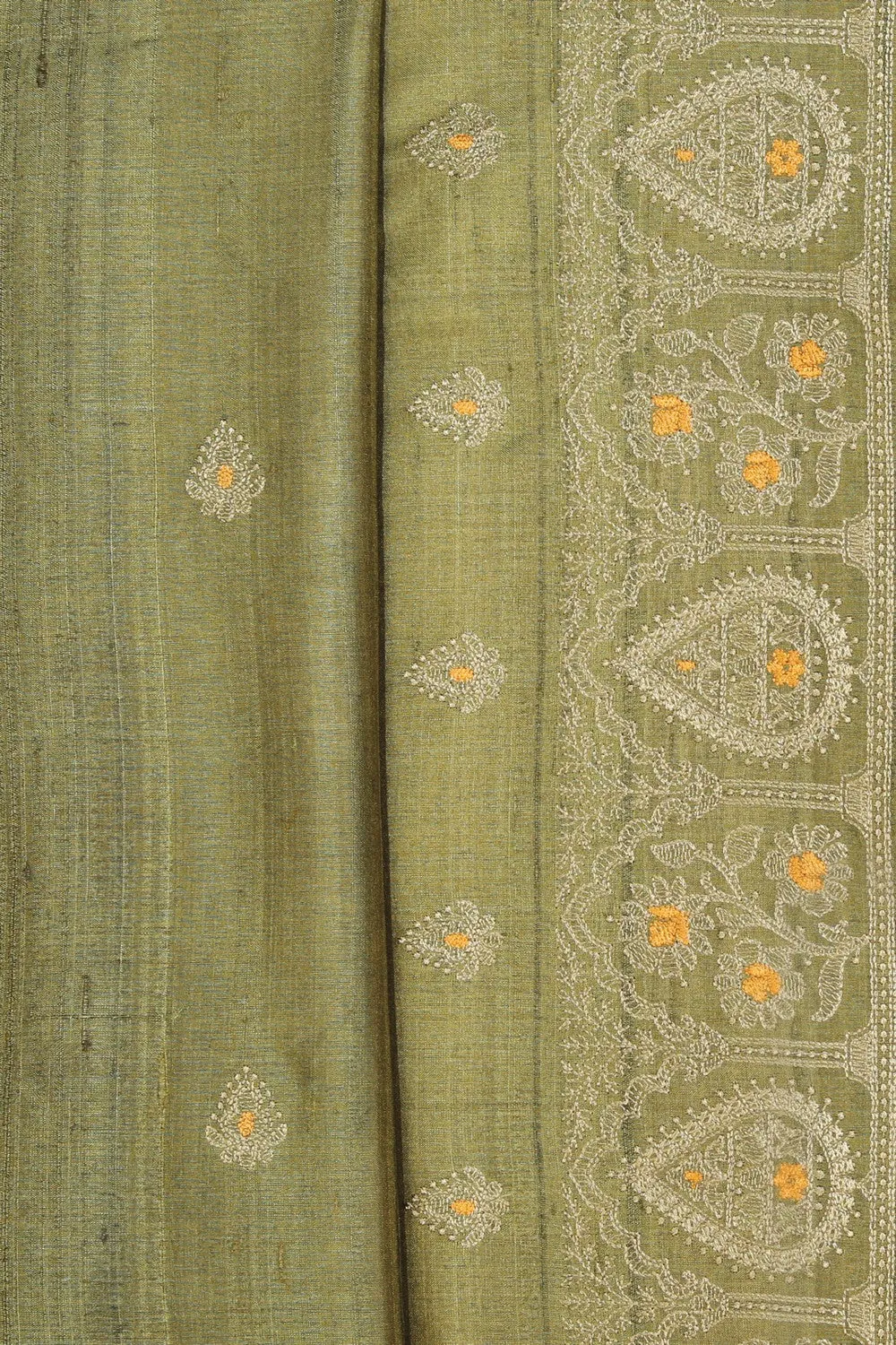 Gorgeous Thread Embroidery Moss Green Saree