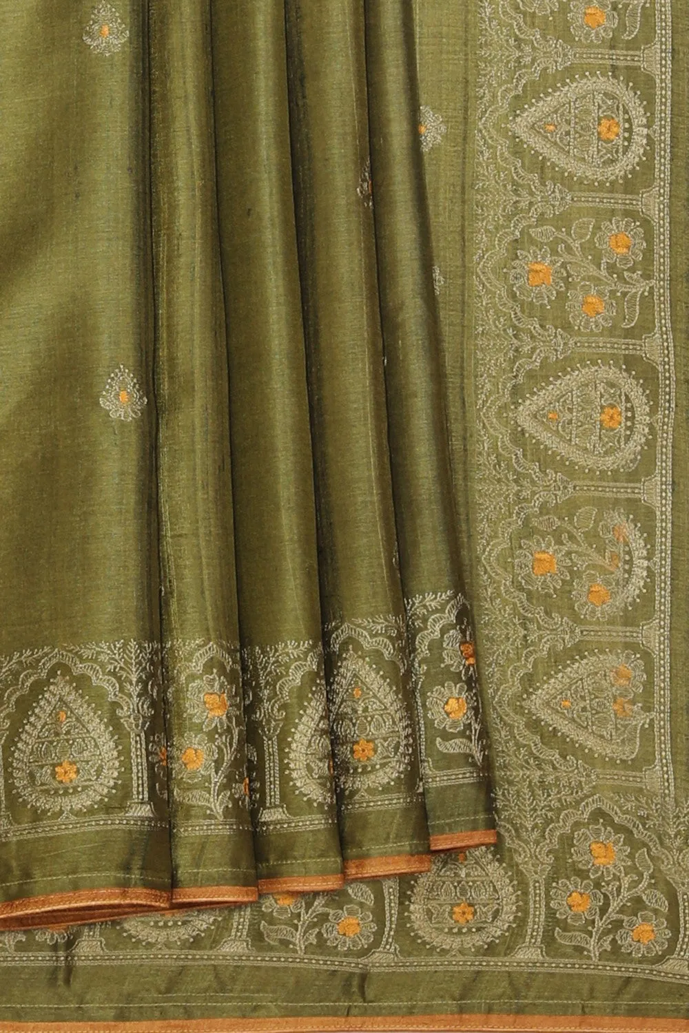 Gorgeous Thread Embroidery Moss Green Saree