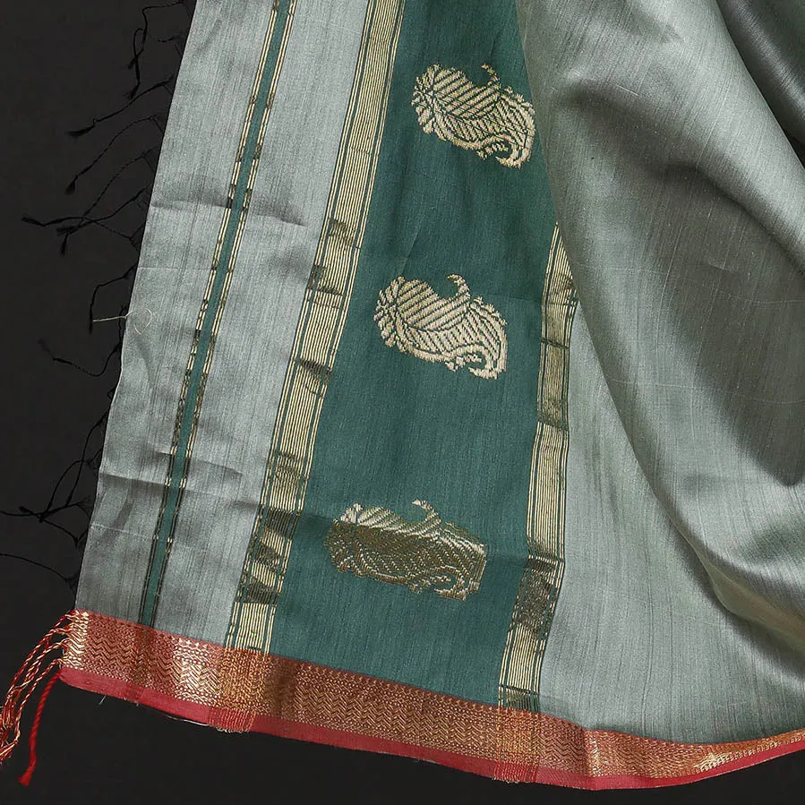 Green - 2pc Maheshwari Silk Cotton Handloom Suit Material Set with Zari Border