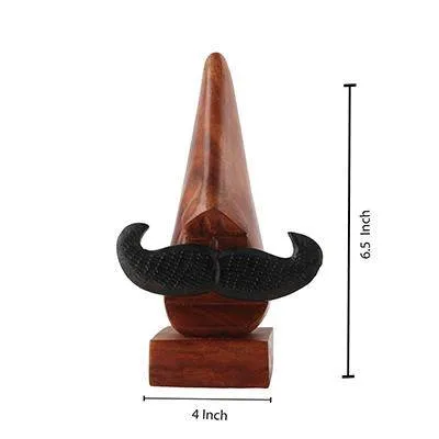 Handmade Wooden Nose Shaped Eyewear Holder with Black Mustache