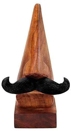 Handmade Wooden Nose Shaped Eyewear Holder with Black Mustache