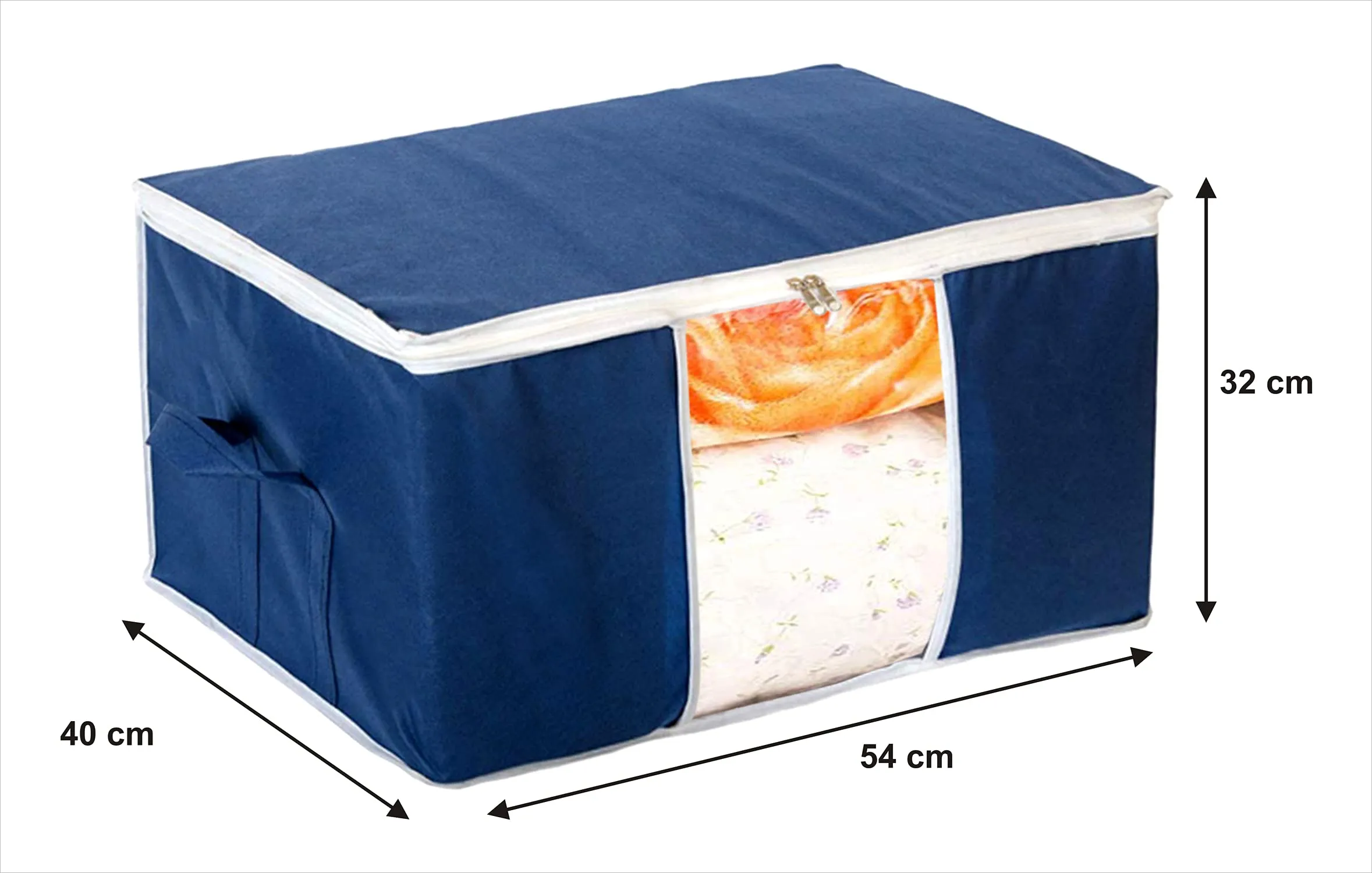 Heart Home Clothing Storage Bags, Under Bed Foldable Organizer, Store Blankets, Clothes With Tranasparent Window- Pack of 3 (Navy Blue)-HS_38_HEARTH21709