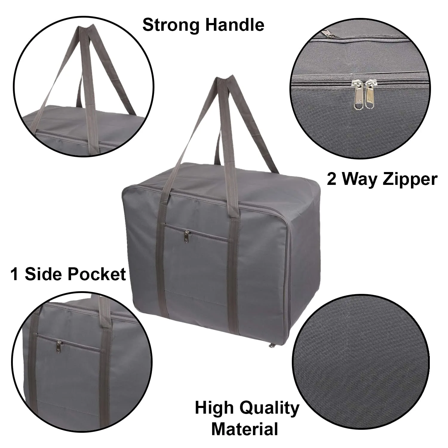 Heart Home Large Lightweight Foldable Multipurpose Storage bag, Cloth Organiser, Travel Bag With Zippered Closure And Handle- Pack of 2 (Grey)-HS43HEARTH26670