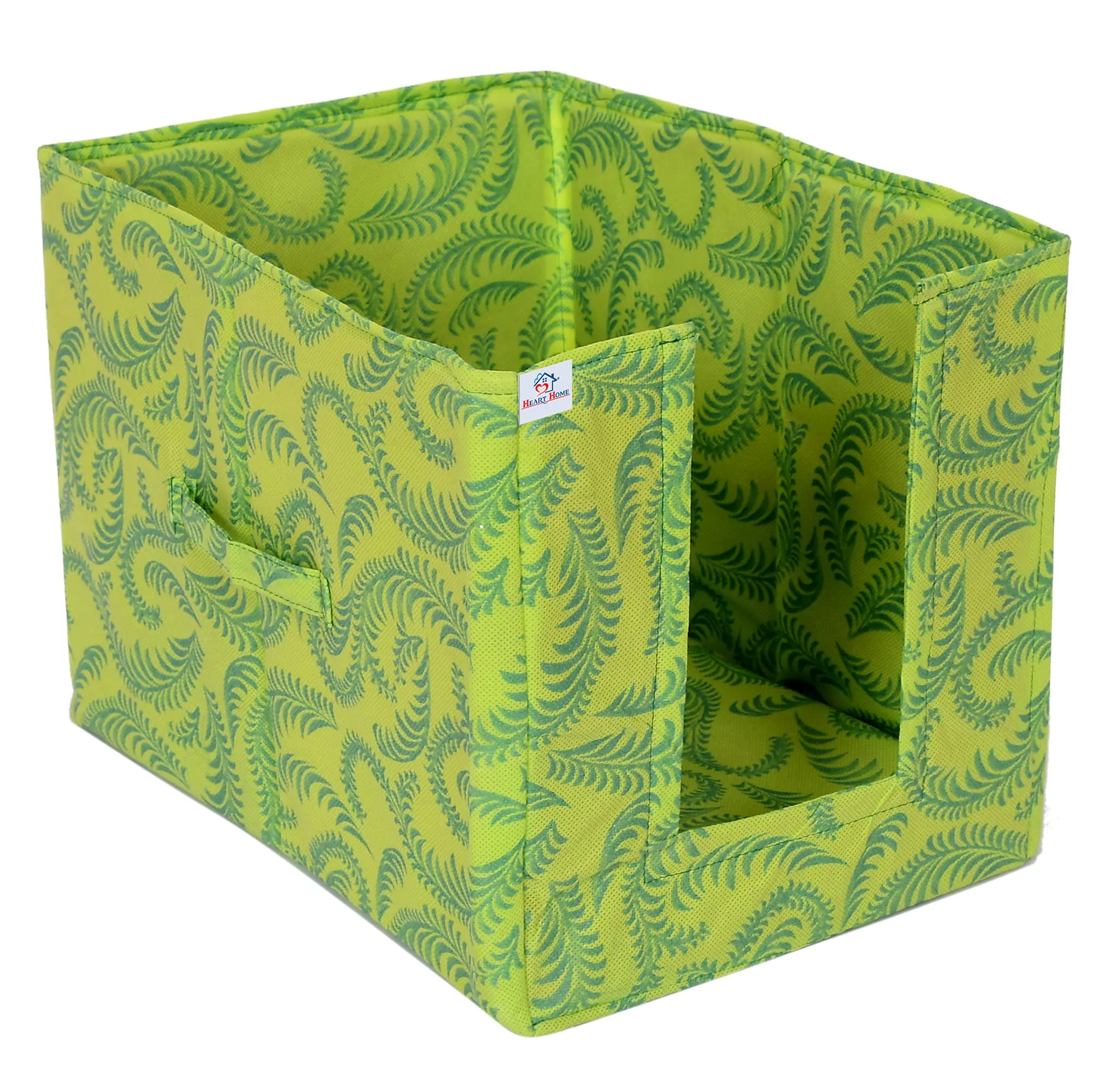 Heart Home Metalic Leaf Print Foldable Rectangle Cloth Saree Stacker Cloth Wardrobe Organizer- Pack of 6 (Green)