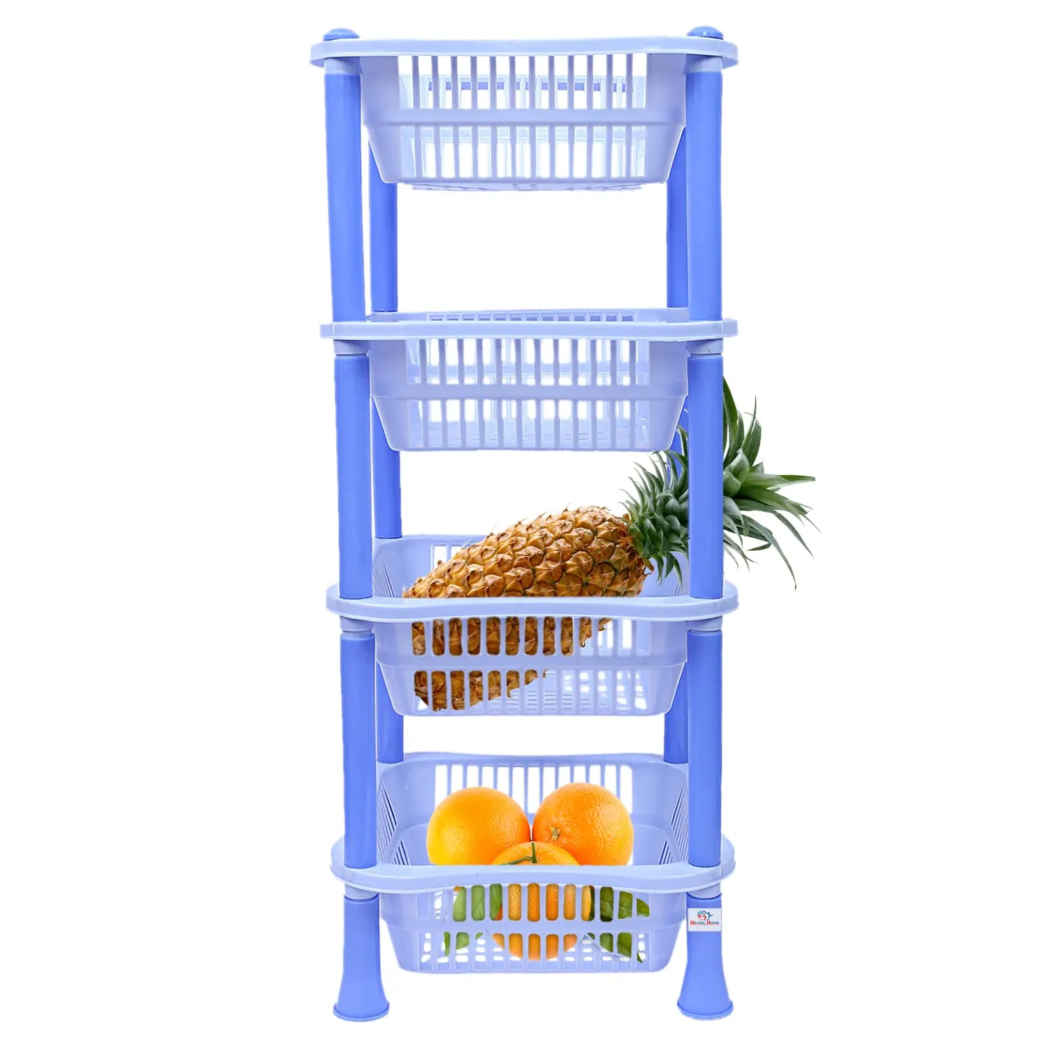 Heart Home Plastic 4-Tier Multi-Purpose Square Storage Basket, Organizer, Shelf Rack (Blue)-50HH01719