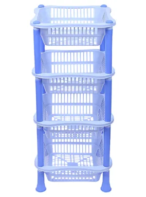 Heart Home Plastic 4-Tier Multi-Purpose Square Storage Basket, Organizer, Shelf Rack (Blue)-50HH01719