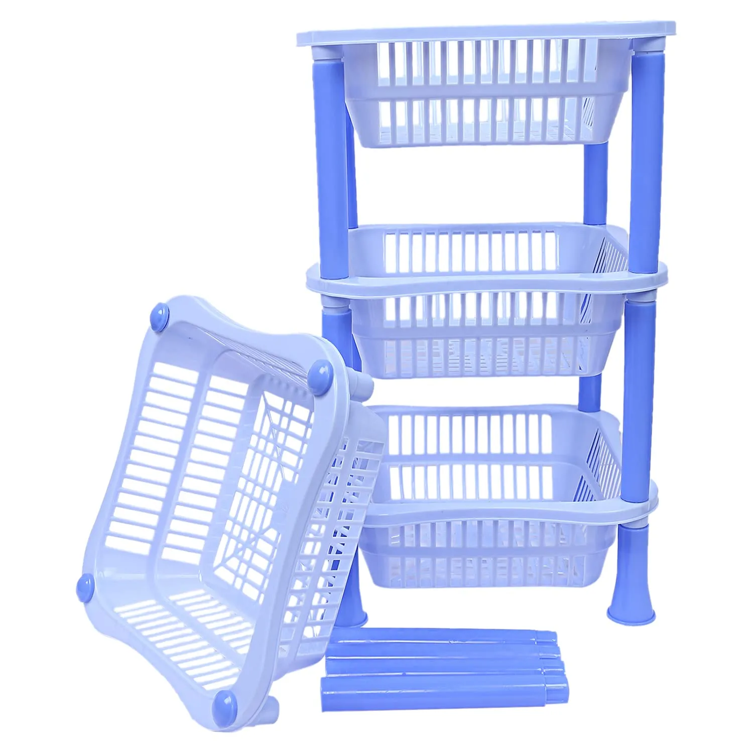 Heart Home Plastic 4-Tier Multi-Purpose Square Storage Basket, Organizer, Shelf Rack (Blue)-50HH01719