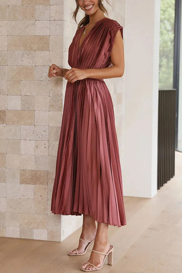 Hello Gorgeous Satin Pleated Midi Dress