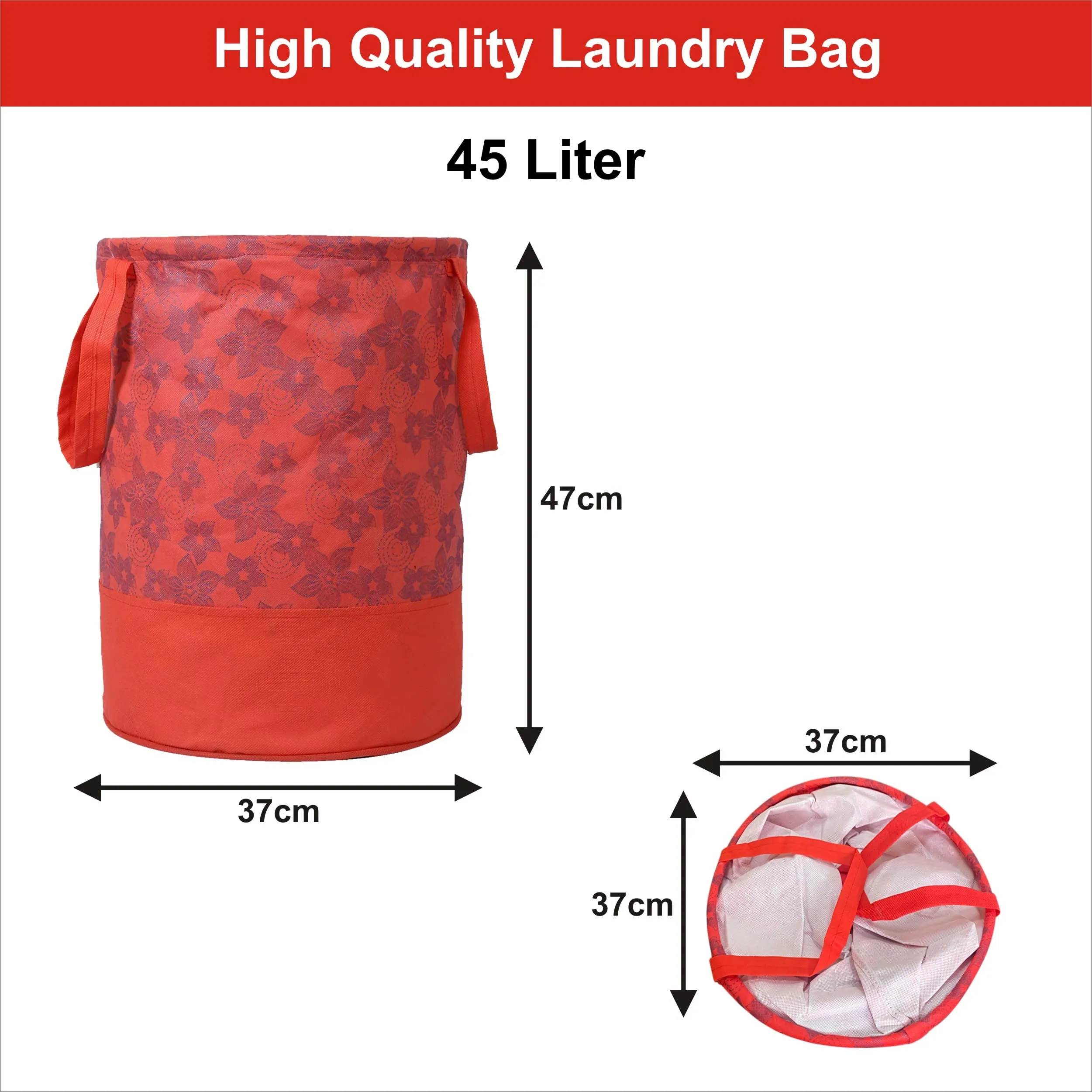 Homestic Non-Woven Round Laundry Basket For clothes|Foldable Toy Storage Organizer|Reinforced Handle With Sturdy Base|Capicity 45 Ltr (Red)