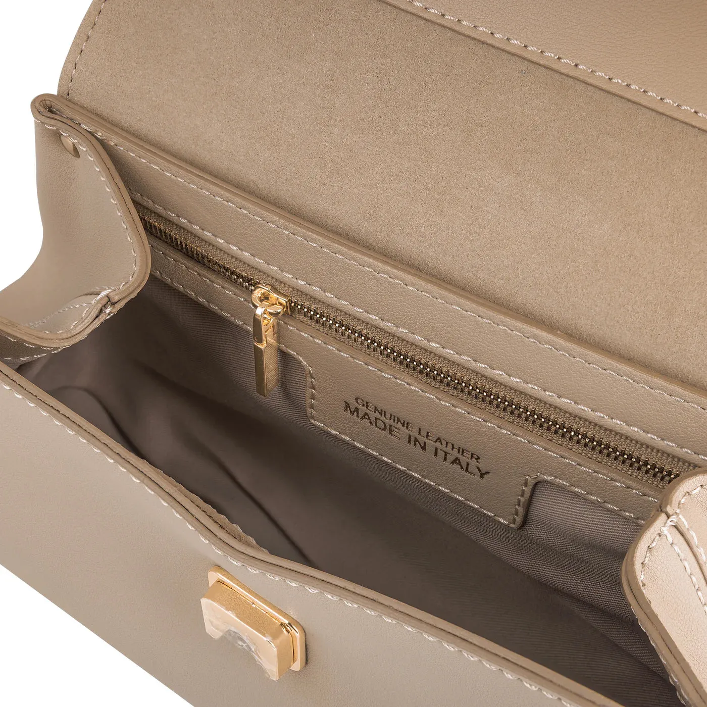 Italian Premium Leather Trapeze Bag  Beige