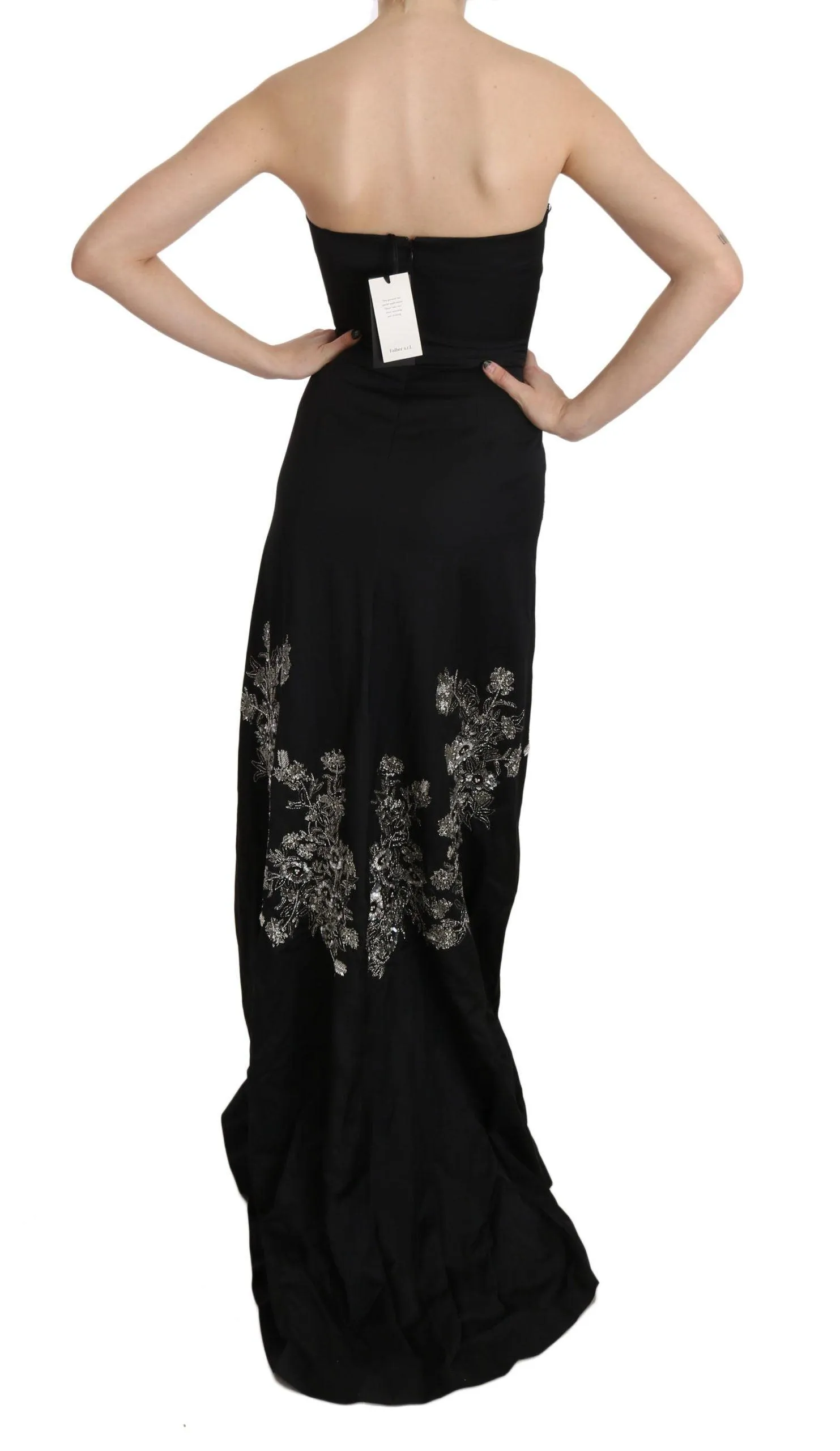 John Richmond Black Sequined Flare Ball Gown Dress