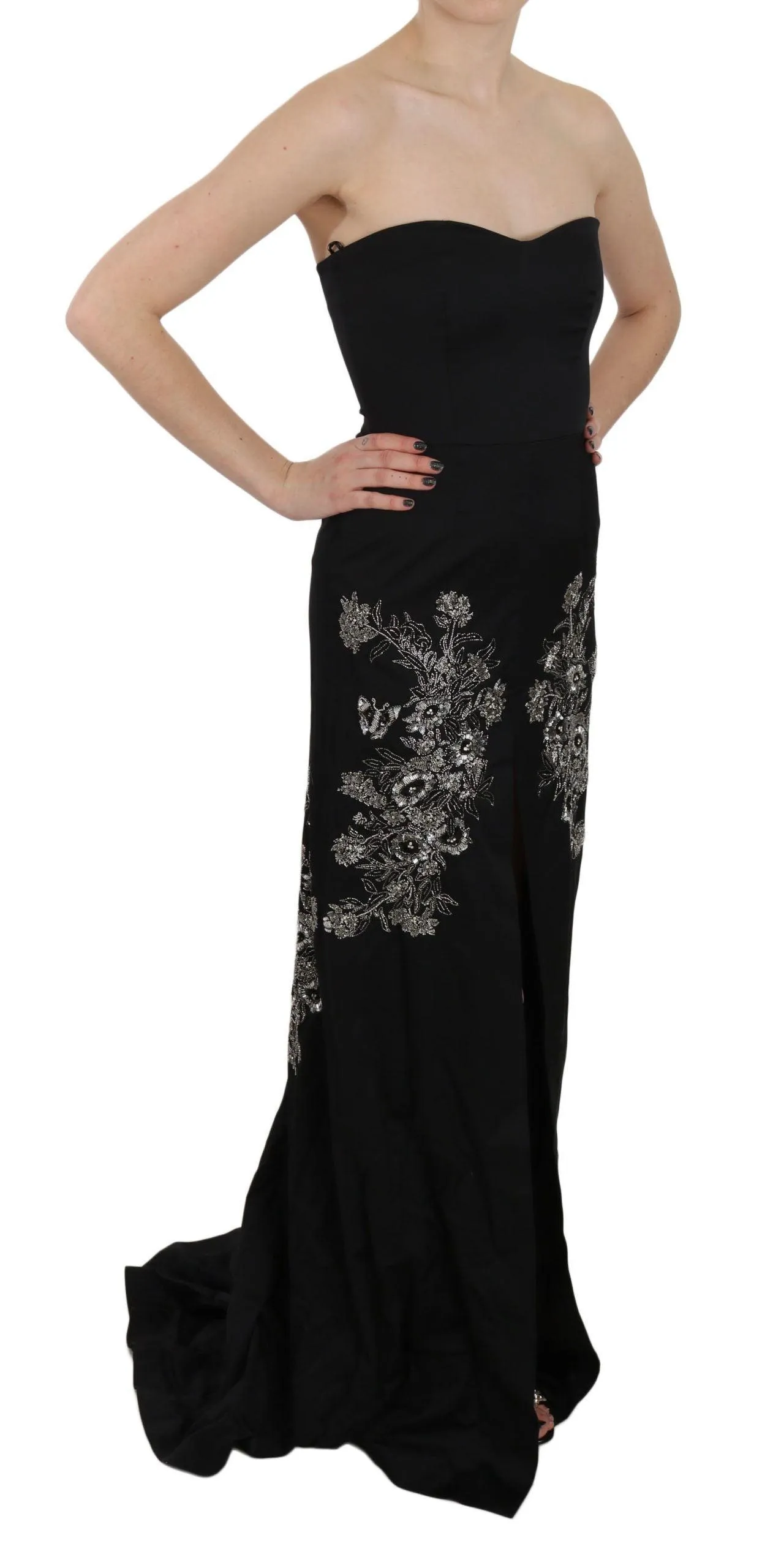 John Richmond Black Sequined Flare Ball Gown Dress