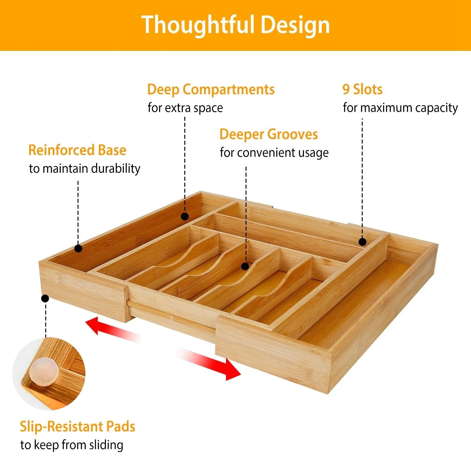 Kitchen Bamboo Expandable Cutlery Utensil Drawer Organizer