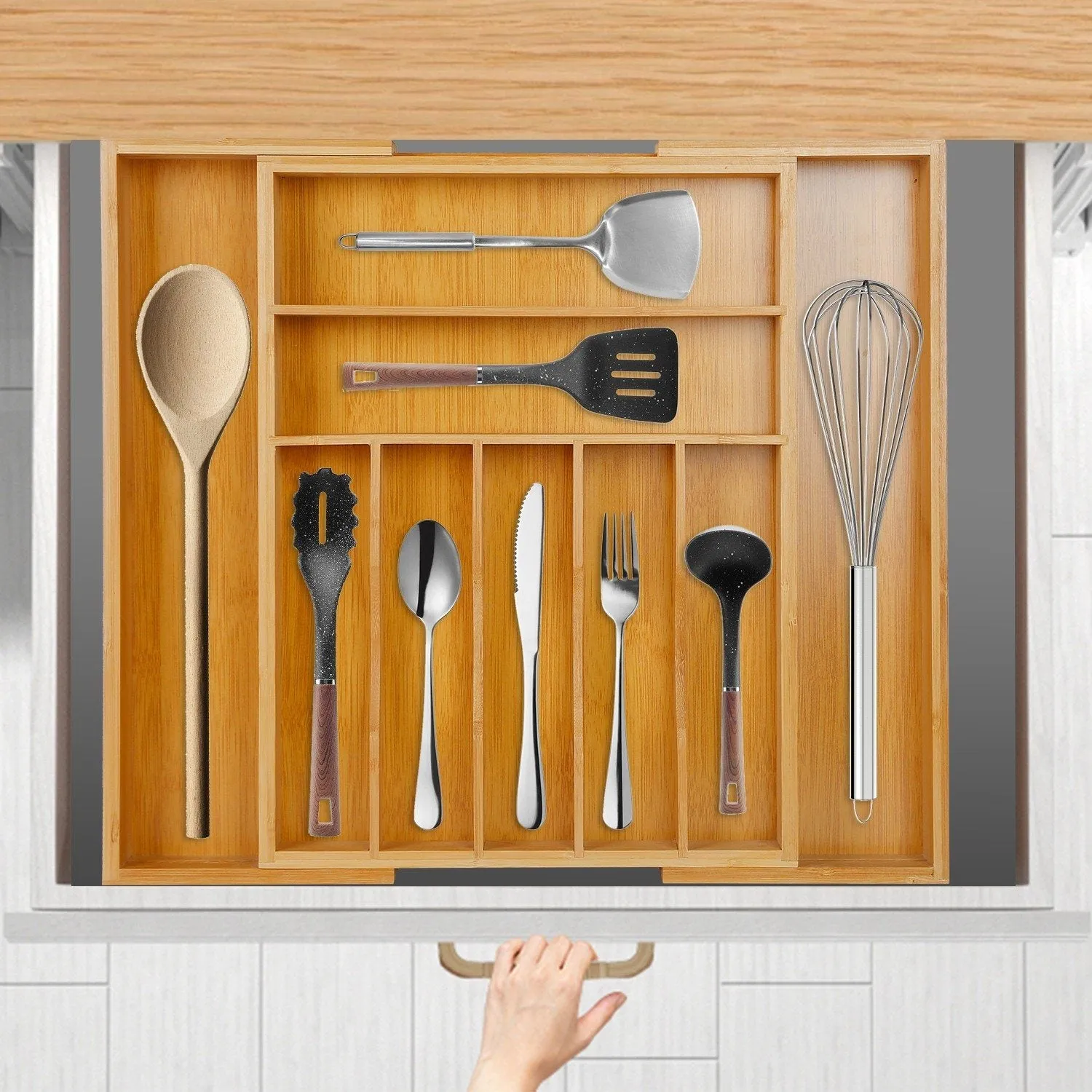 Kitchen Bamboo Expandable Cutlery Utensil Drawer Organizer