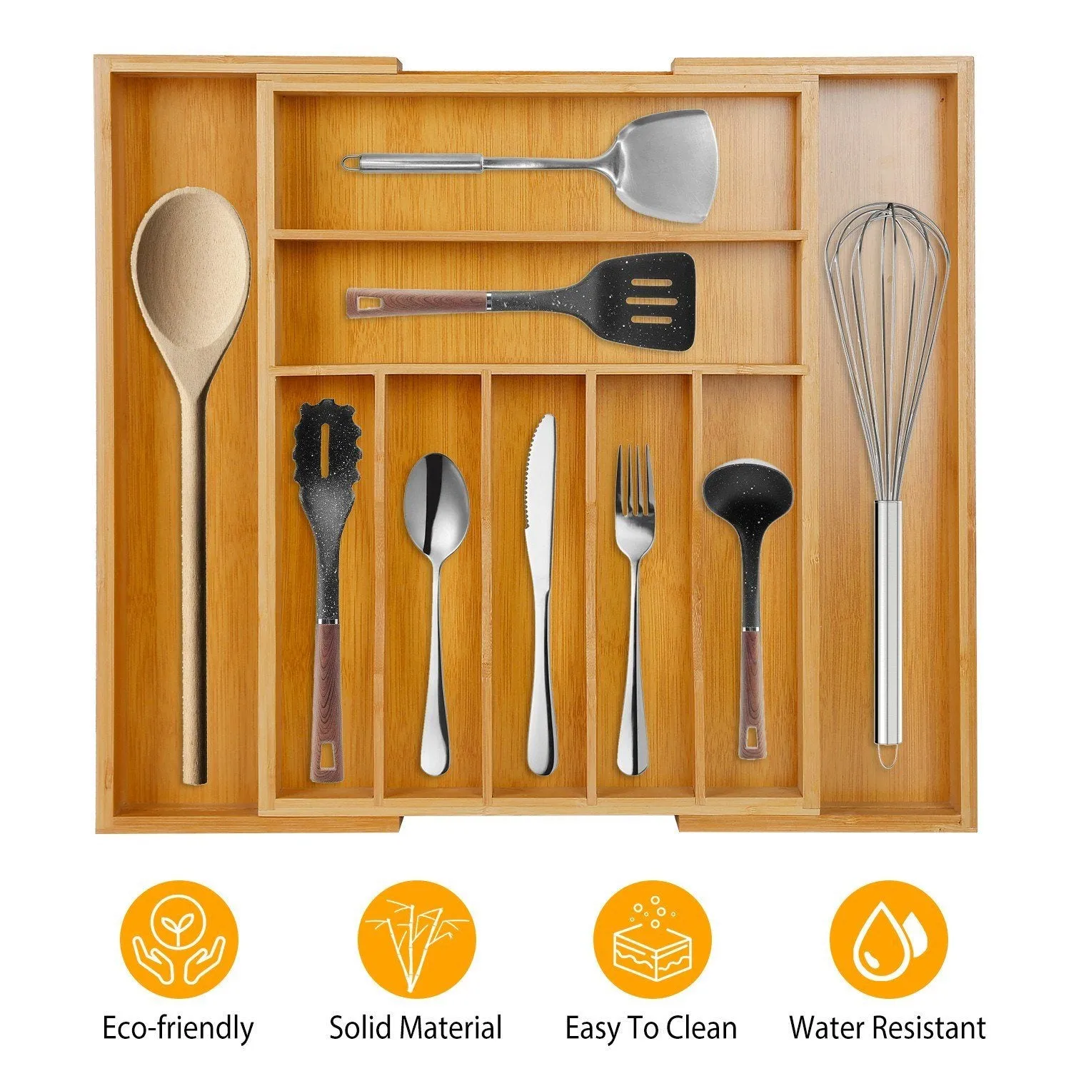 Kitchen Bamboo Expandable Cutlery Utensil Drawer Organizer