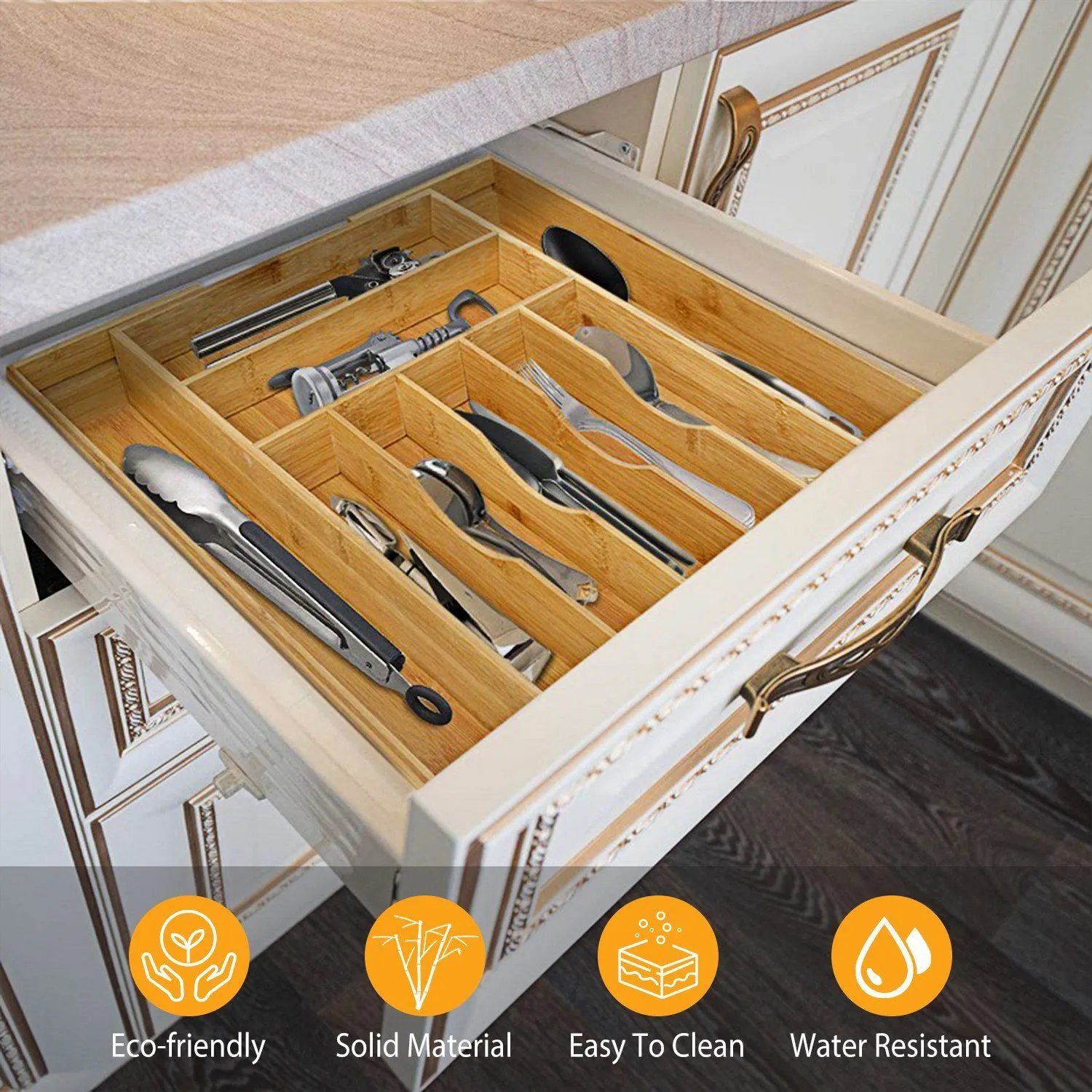 Kitchen Bamboo Expandable Cutlery Utensil Drawer Organizer