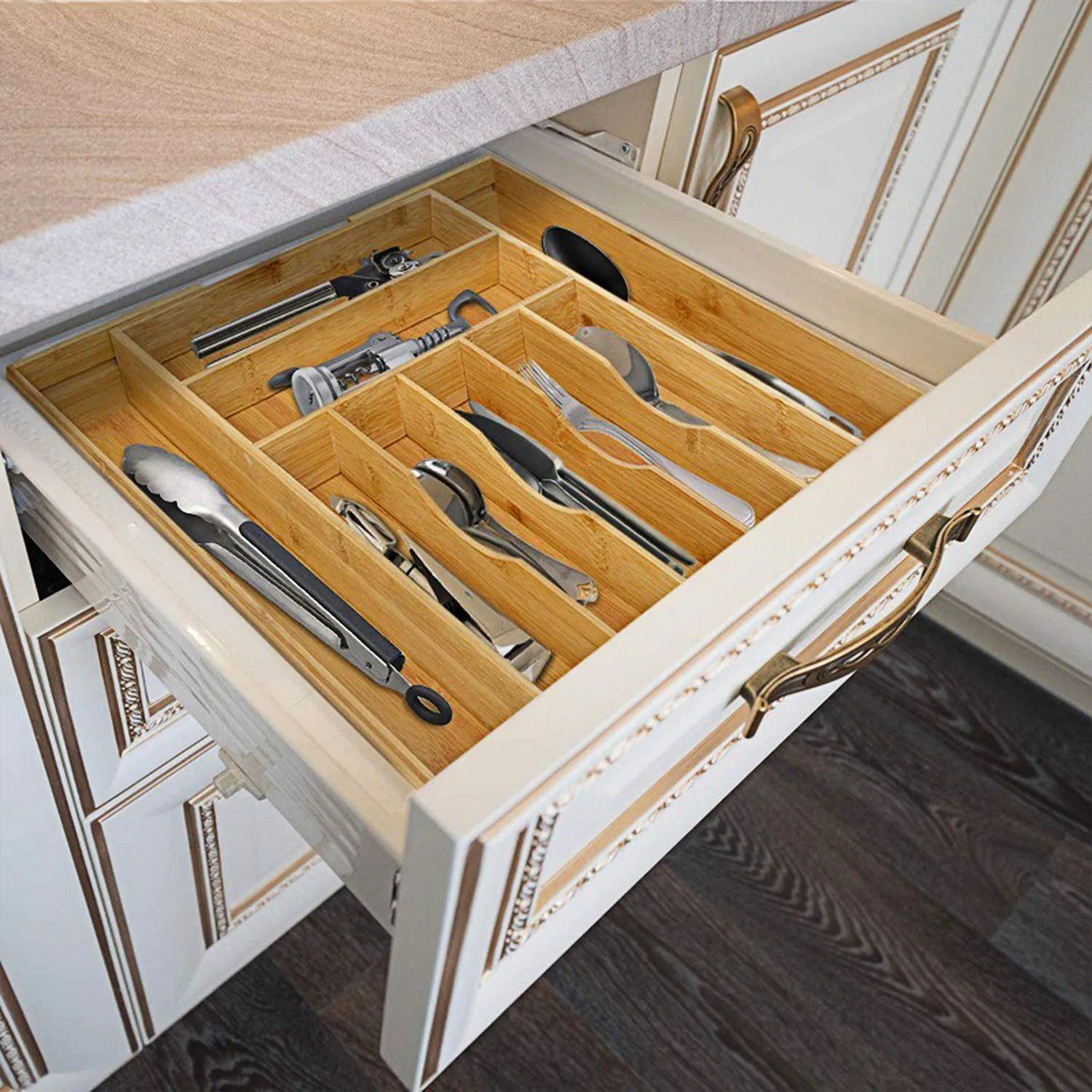 Kitchen Bamboo Expandable Cutlery Utensil Drawer Organizer