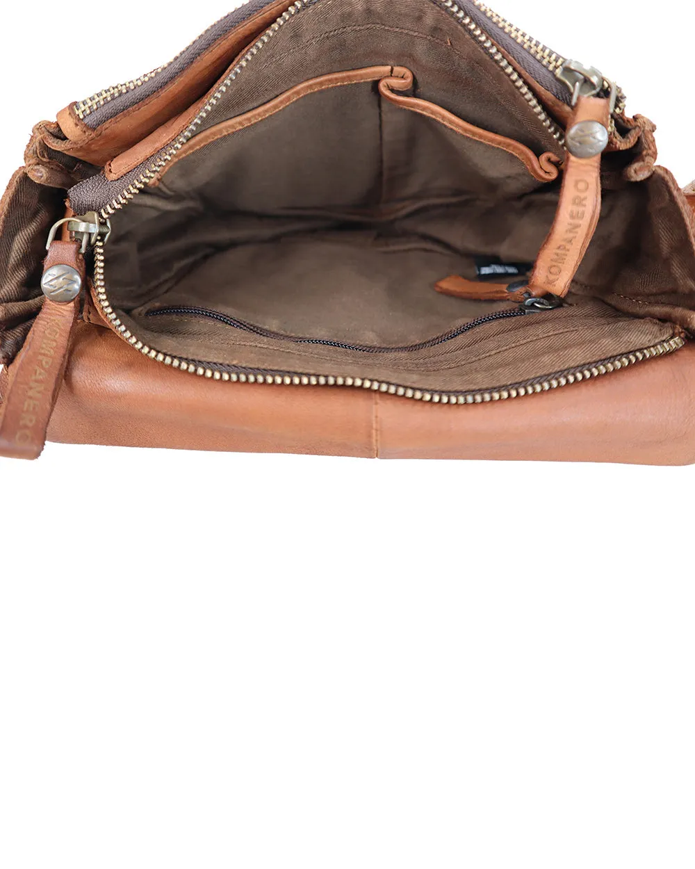 Kompanero Harlen Cognac Leather Shoulder/Crossbody Bag