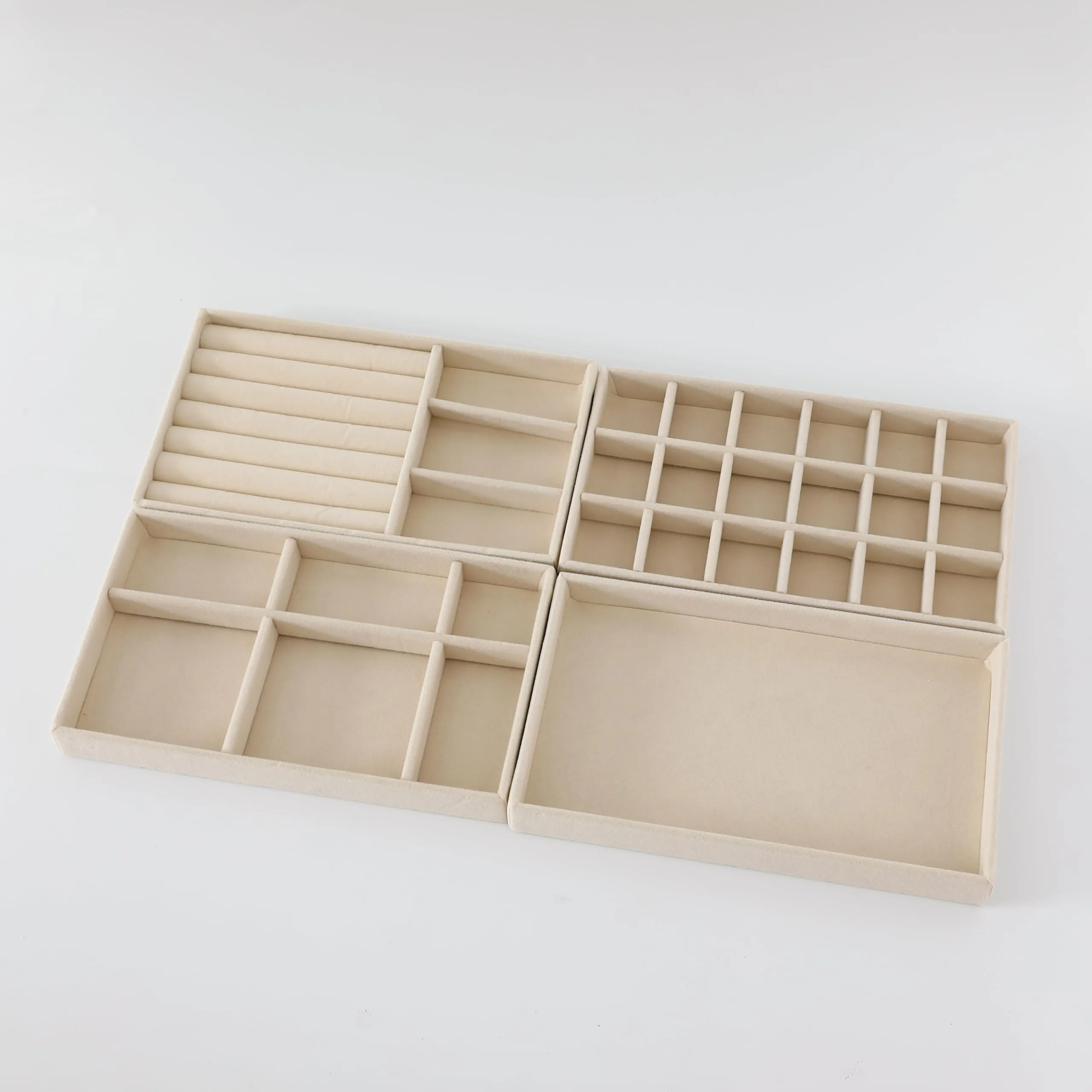 Kuber Industries 24 Pieces Velvet Jewelry Trays Organizer |Jewelry Storage Box | Jewelry Organizer |Showcase Holder Dresser Organizer for Earring Necklace Bracelet Ring | Pack of 6 | YBL4-01 | Beige