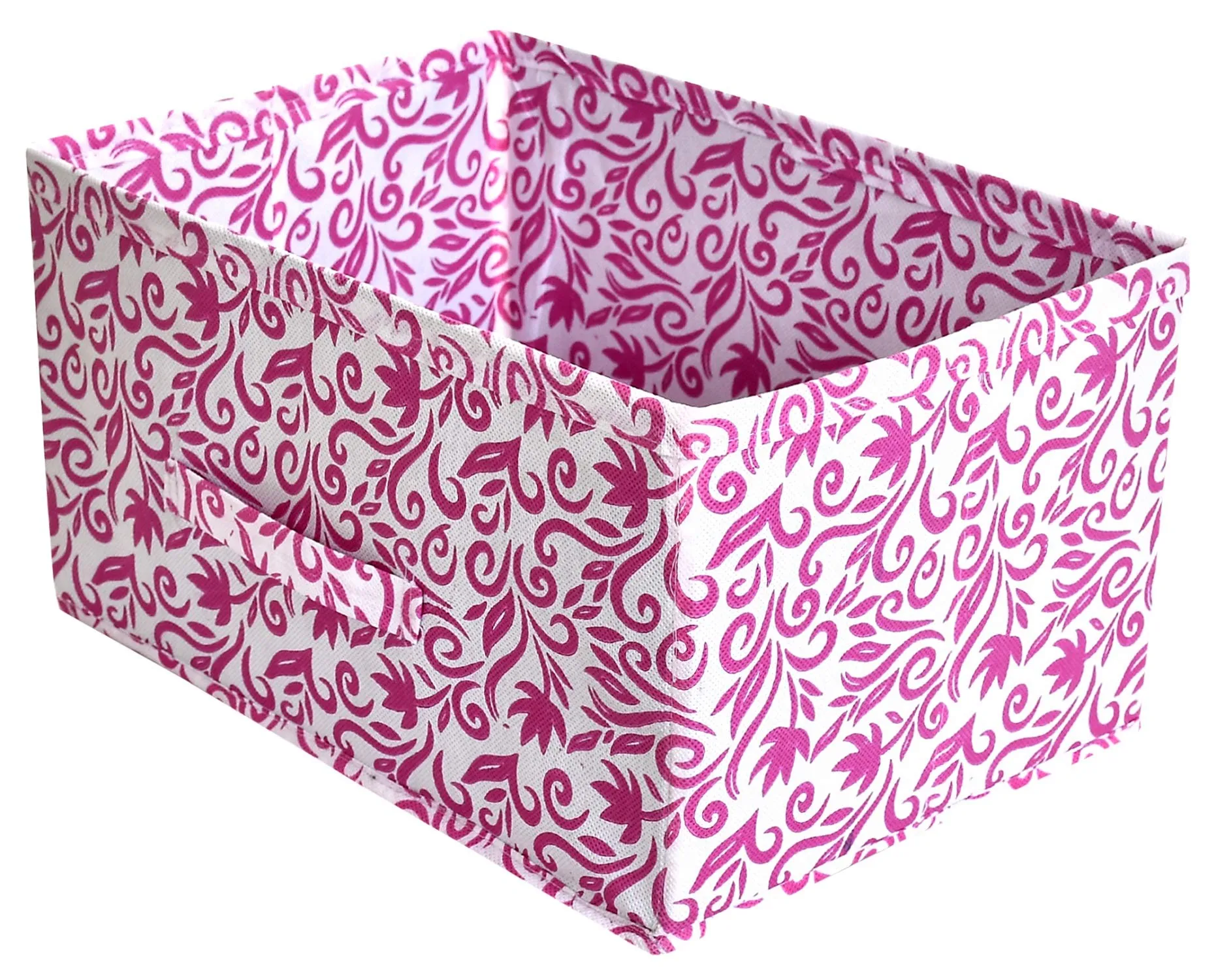 Kuber Industries Fabric Leaf Print Flodable Storage Box|Drawer Storage And Cloth Organizer|Storage Box For Toys|Storage Box Gor Clothes (Pink)-Kubmart16004