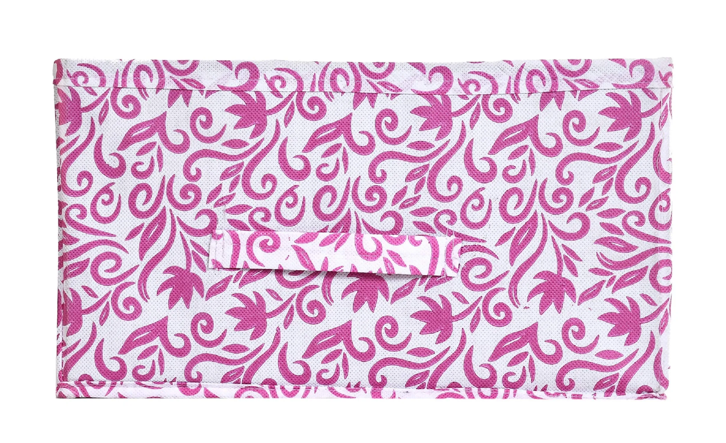 Kuber Industries Fabric Leaf Print Flodable Storage Box|Drawer Storage And Cloth Organizer|Storage Box For Toys|Storage Box Gor Clothes (Pink)-Kubmart16004