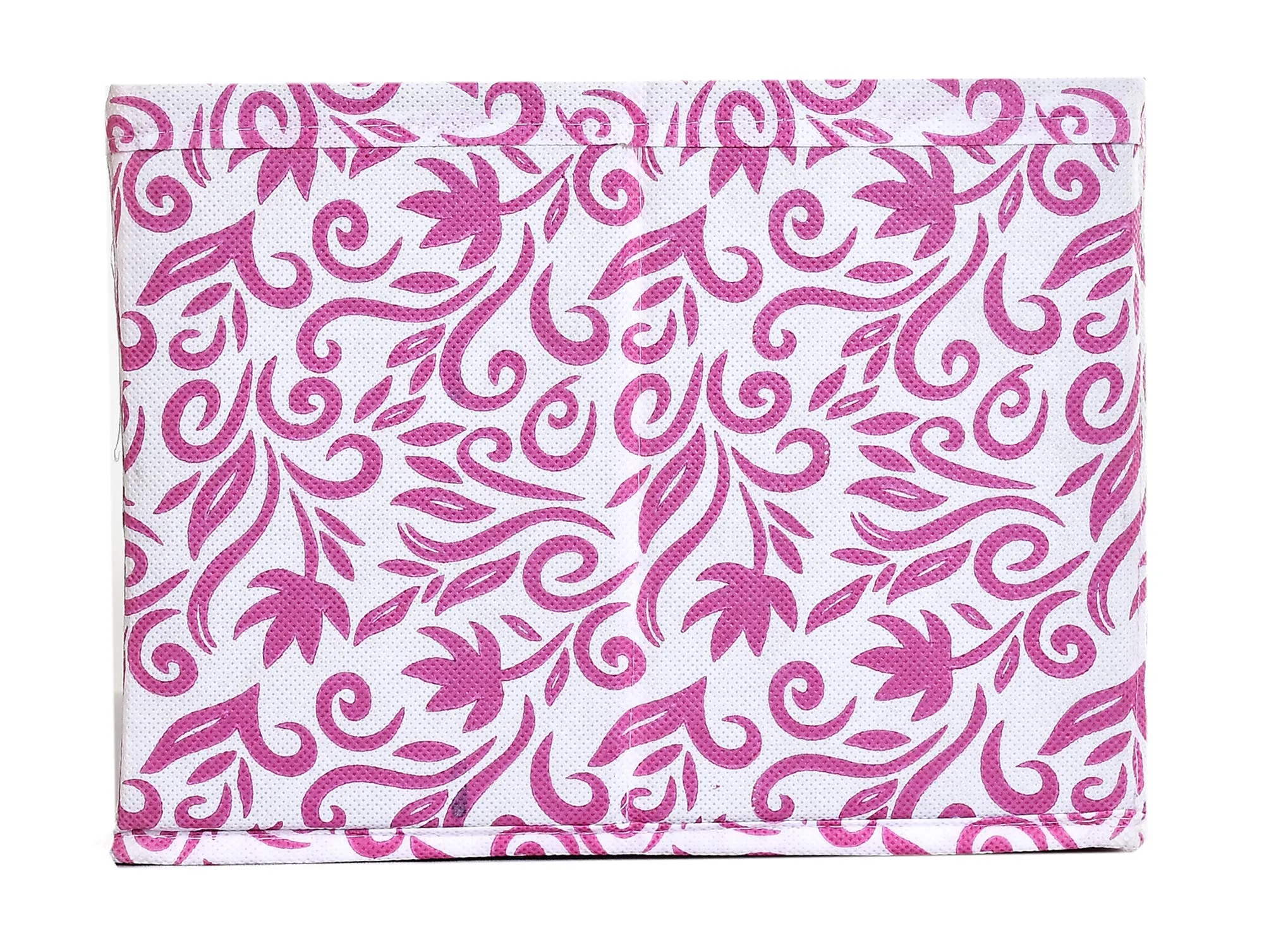 Kuber Industries Fabric Leaf Print Flodable Storage Box|Drawer Storage And Cloth Organizer|Storage Box For Toys|Storage Box Gor Clothes (Pink)-Kubmart16004