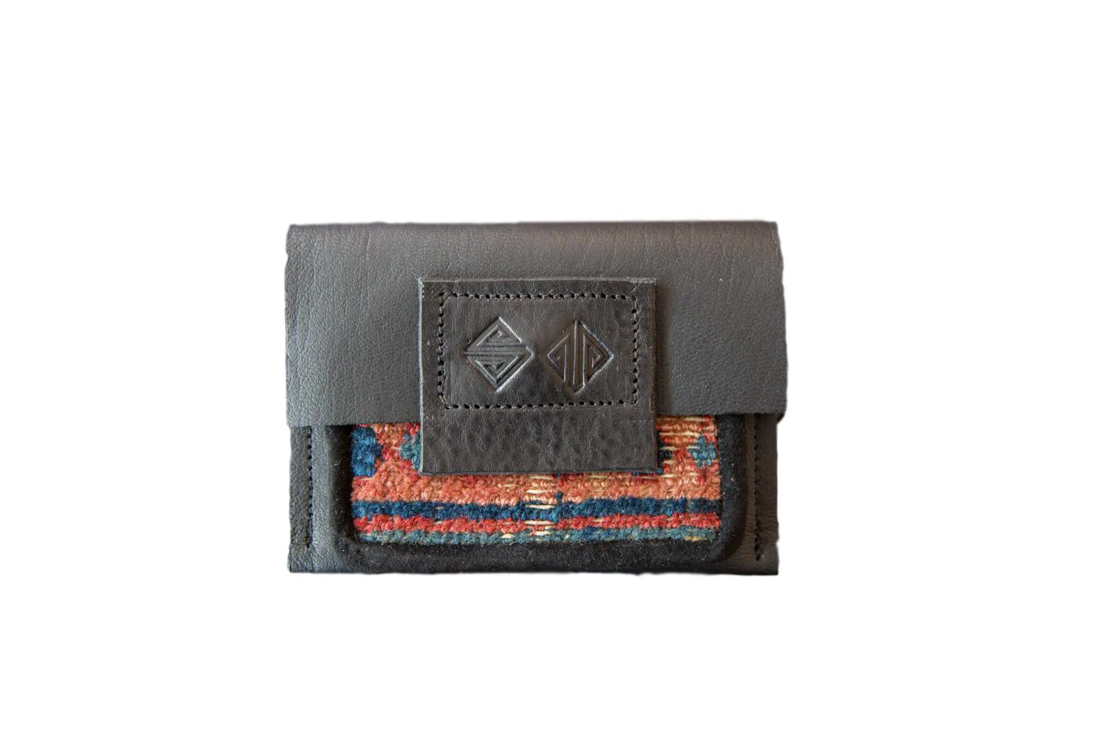 Leather and Rug Fragment Coin Purse / Wallet with Zipper