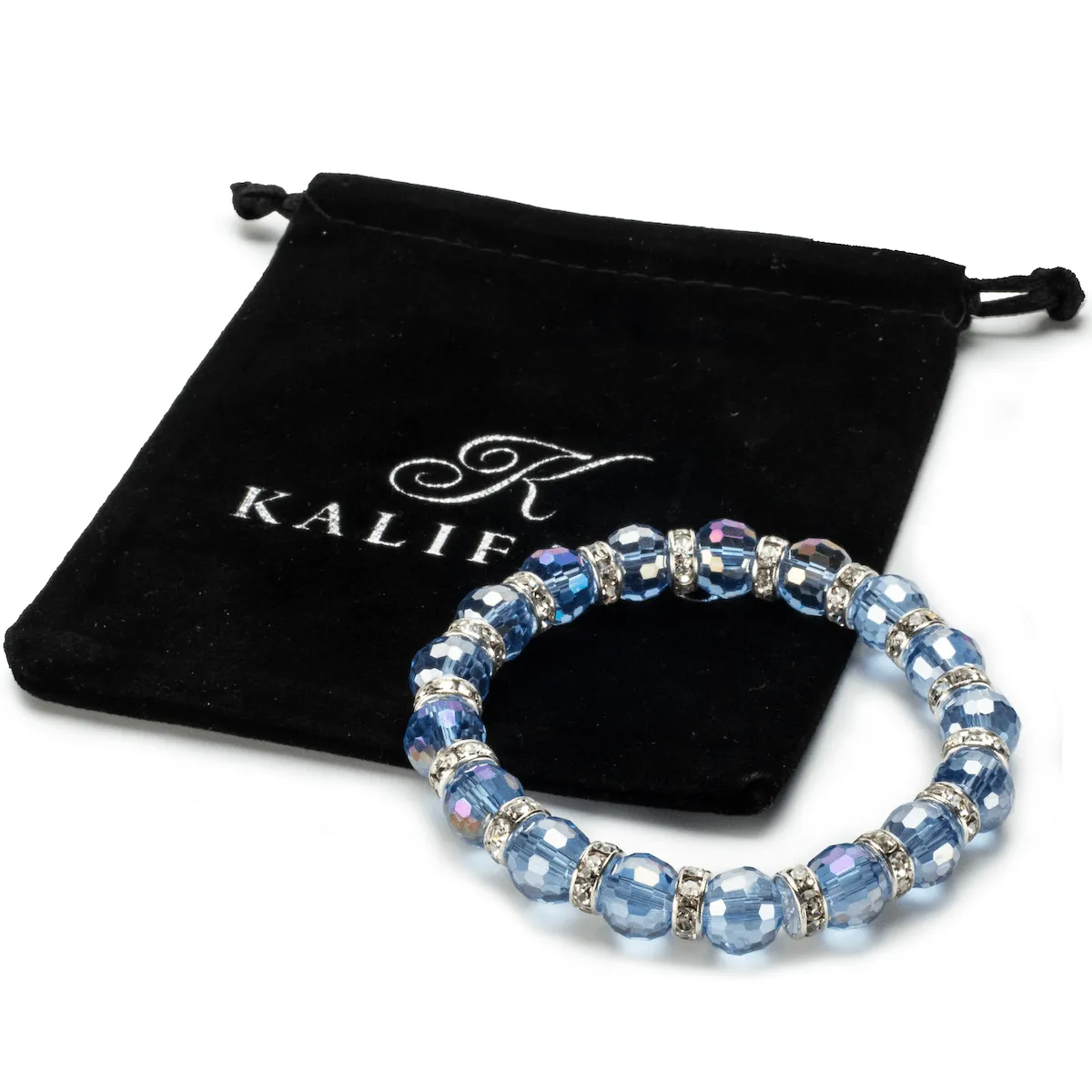 Light Sapphire Gorgeous Glass Bracelet with Cubic Zirconia Crystals