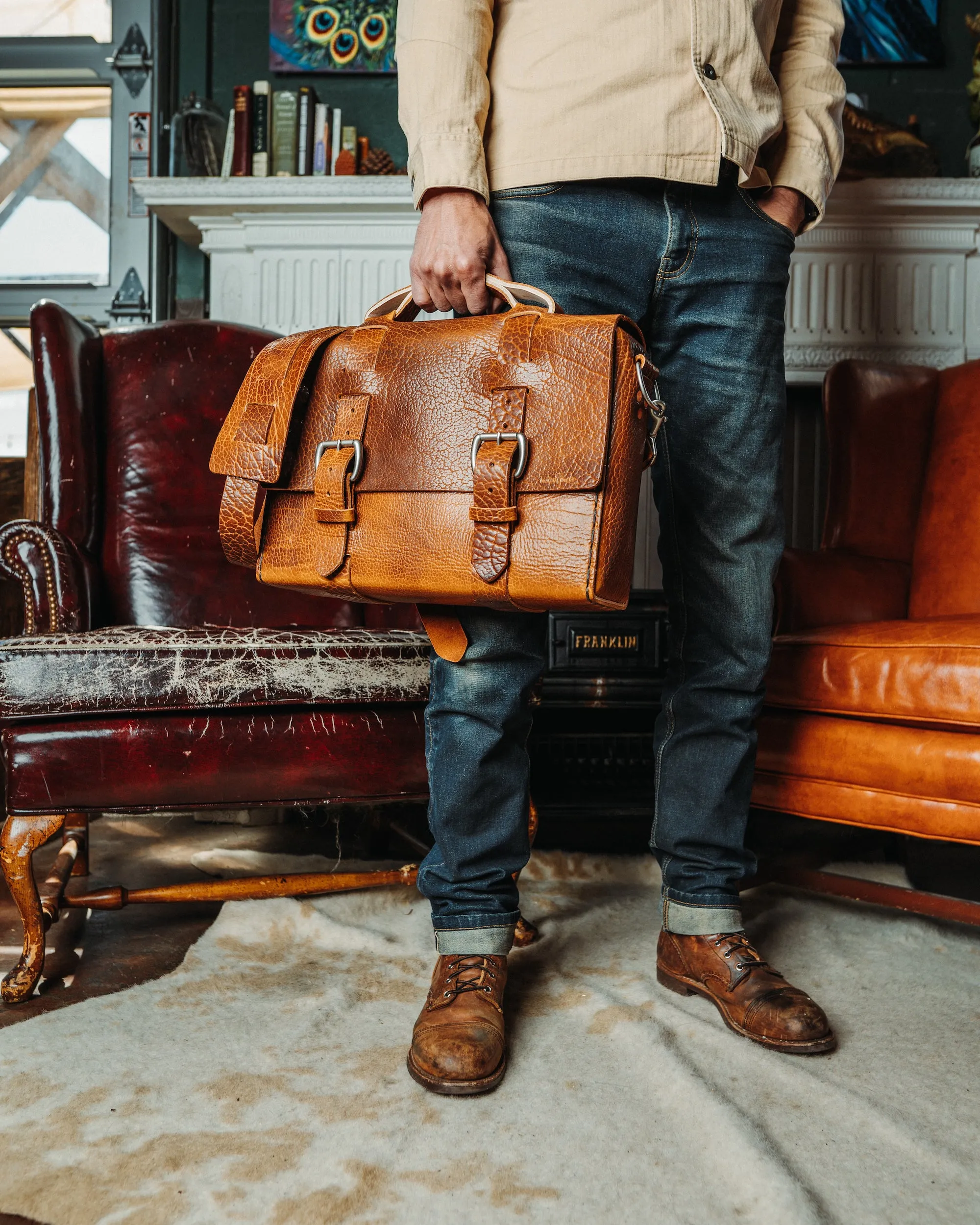 Limited Edition No. 4313 - Minimalist Standard Leather Satchel in Golden Yellowstone - 2 MADE, 0 Left