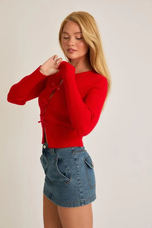 LS Red Satin Bow Top