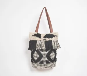 Monochrome Deco Tufted & Tasseled Tote Bag