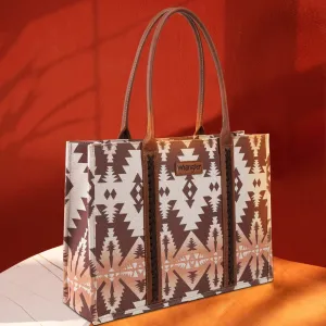 Montana West Wrangler Southwestern Pattern Dual Sided Print Canvas Wide Tote Light Coffee