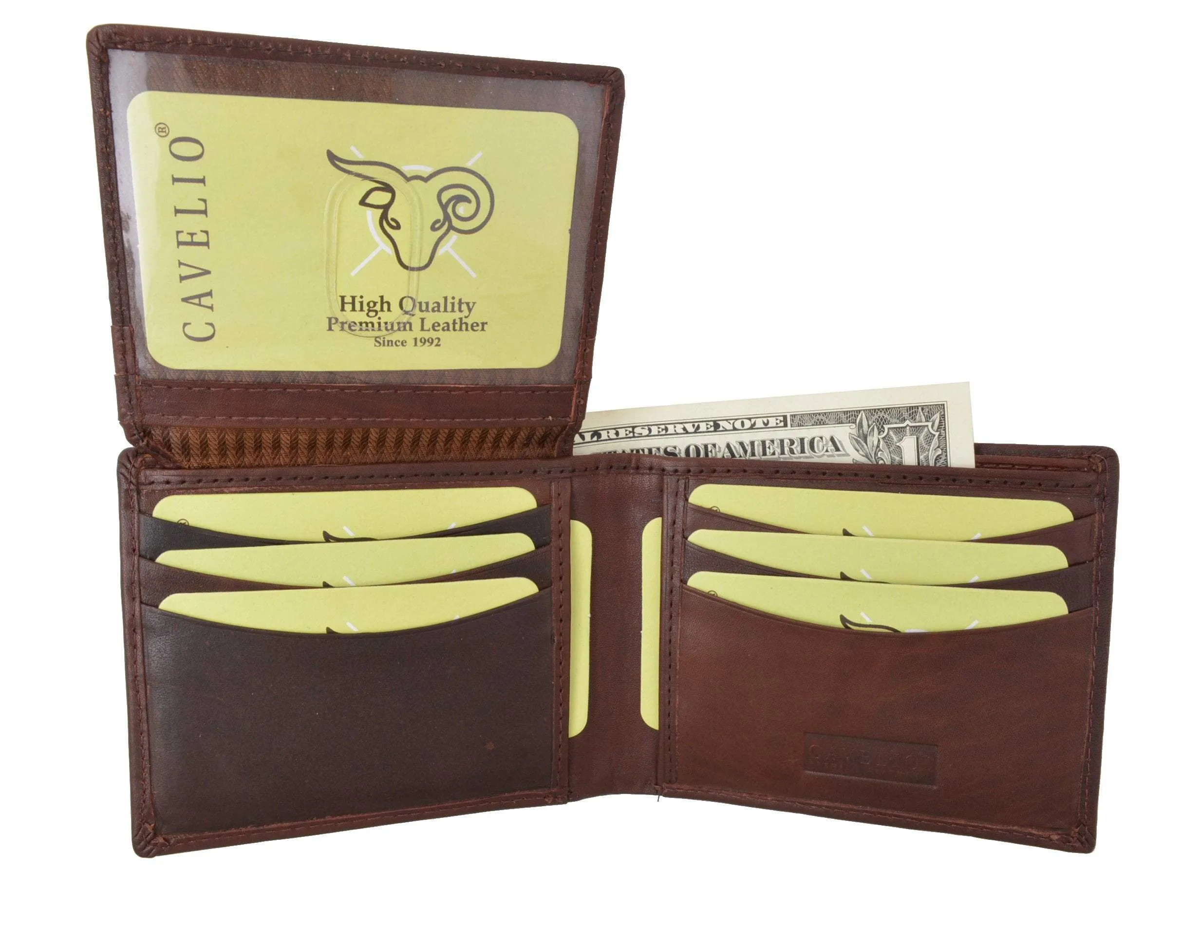 New Cavelio High Quality Mens Genuine Leather Flap Up ID Card Holder Bifold Wallet 730053 (C)