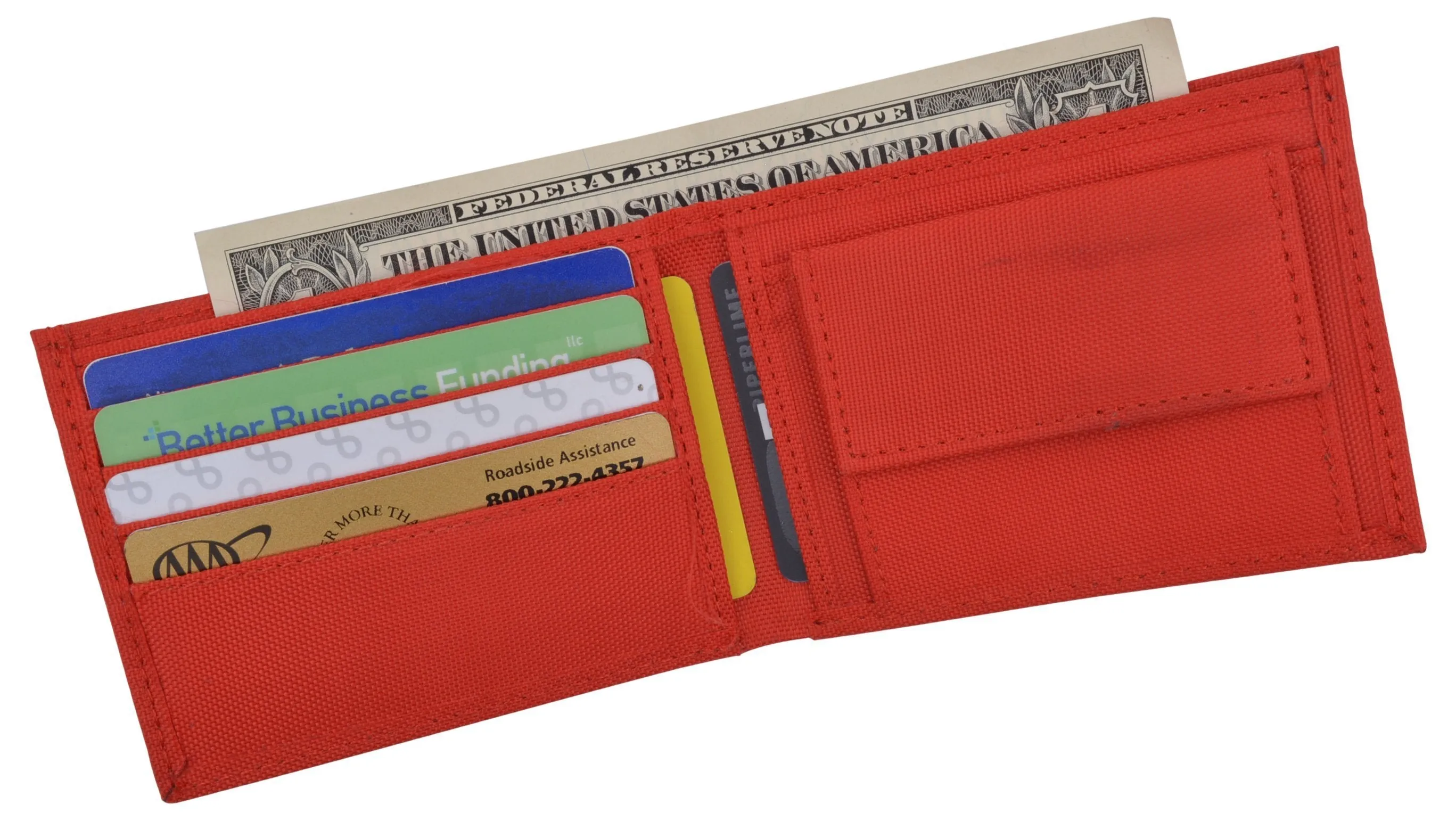 New Red Slim Compact Kids Nylon Bifold Boys Wallet with Coin Pouch