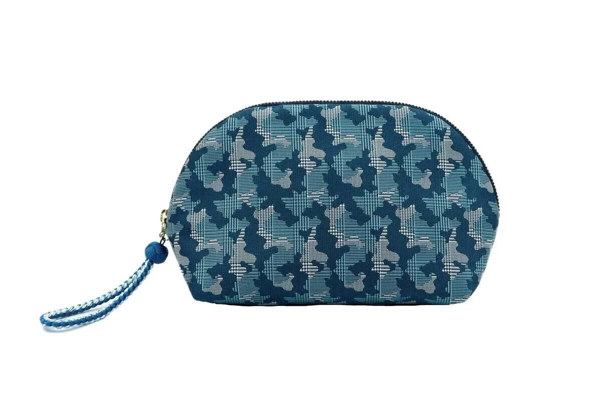 Nishijin-ori Cosmetic Pouch - Blue - , Handmade in Kyoto, Japan, Japanese traditional craft pouch, Makeup Pouch, Travel Toiletry Pouch, Stationery Pouch, Bag organizer, Bag in Bag