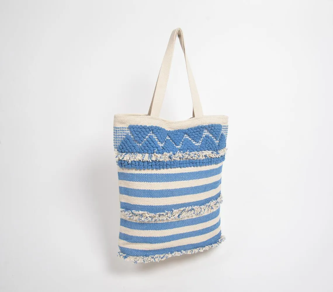 Ocean Striped & Tufted Beach Tote Bag