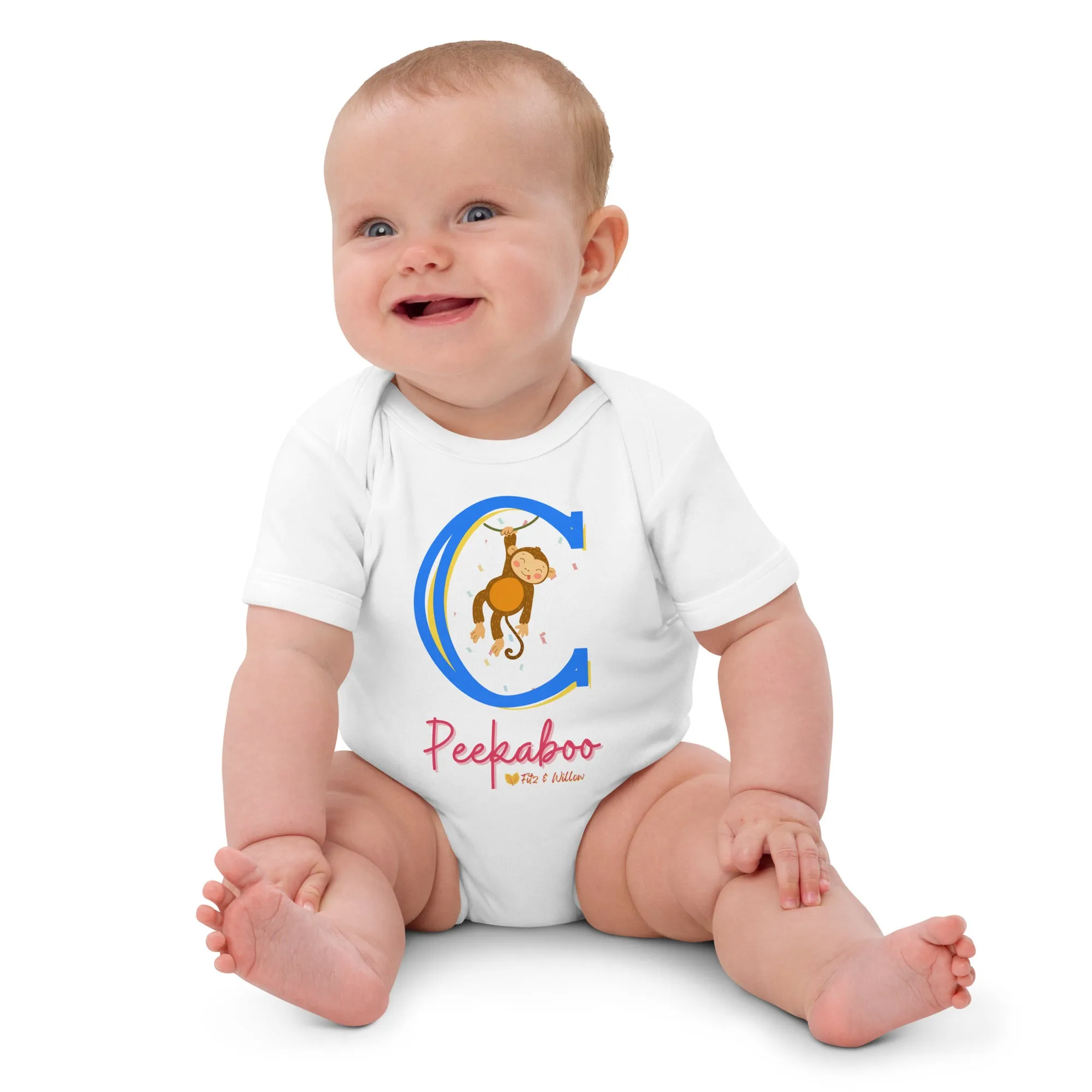 Organic cotton baby bodysuit, Letter C - Fitz & Willow