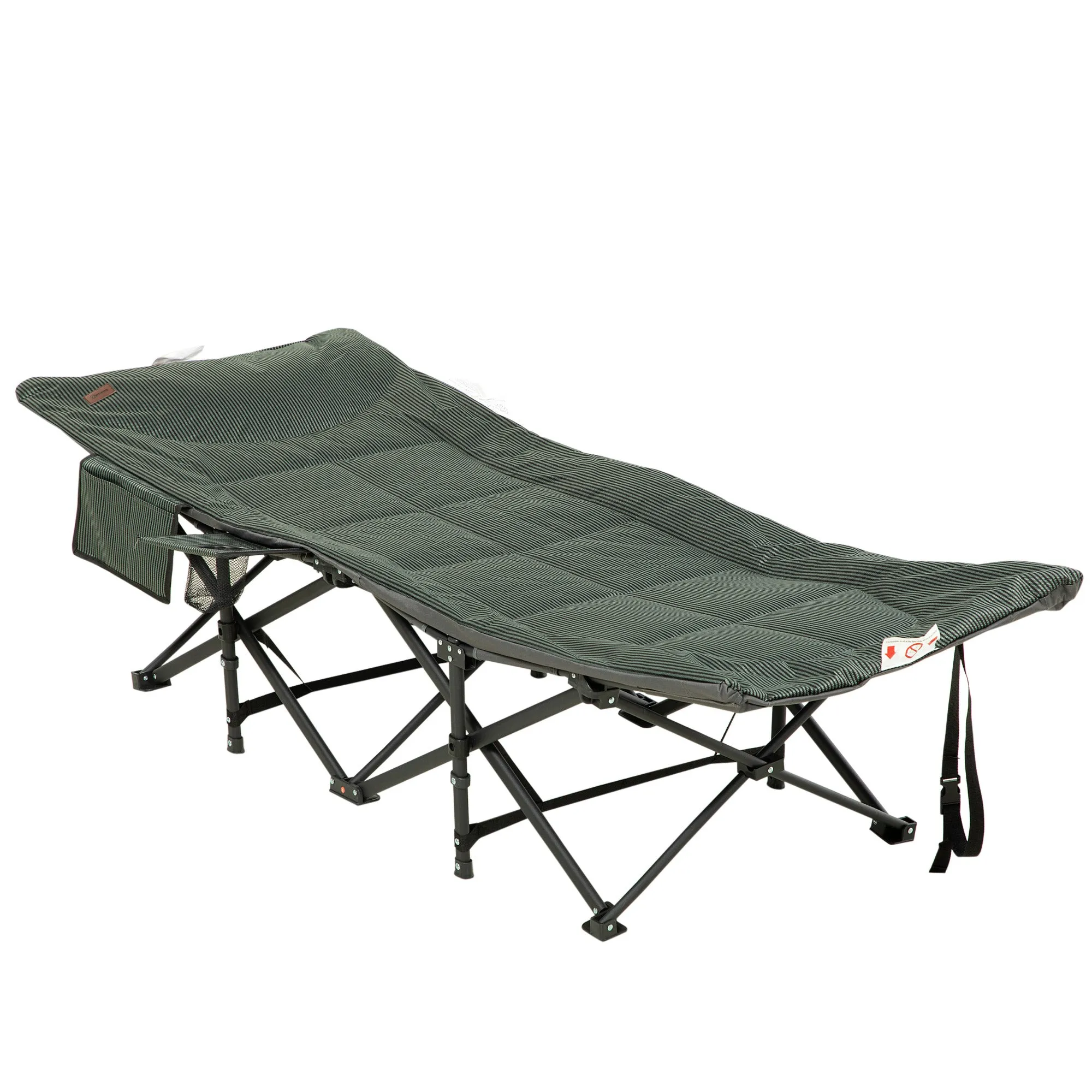 Outsunny Camping Bed w/ Carry Bag, Magazine Bag & Cup Holder, Grey