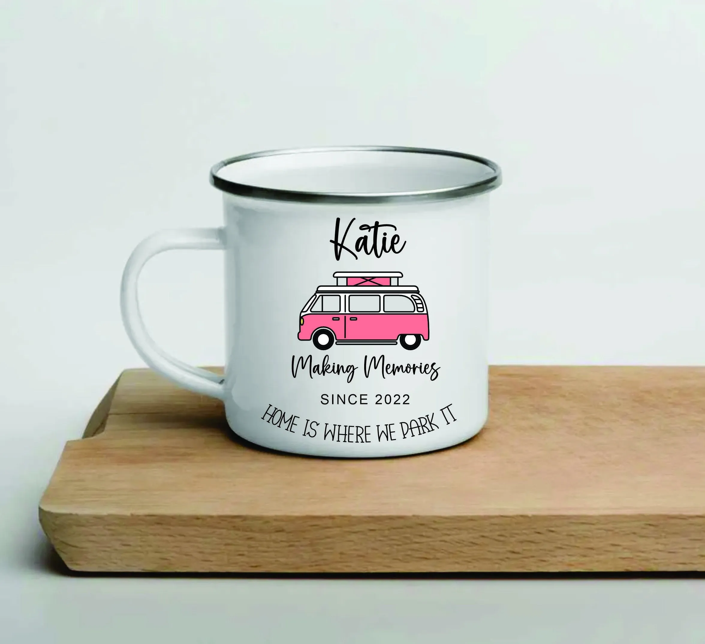 Personalised Campervan Mugs, Campervan Enamel Mug, Family Campervan mugs - Camping - Travel Mugs