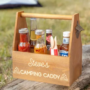 Personalised Camping Wooden Caddy with Bottle Opener