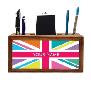 personalized Wood desk organizer - Union Jack British Flag