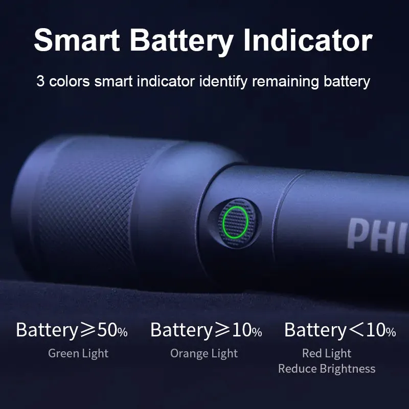 Philips SFL6168 Zoom Flashlight with USB Charging 18650 Battery Portable Flashlights Rechargeable Lamp for Self Defense Camping