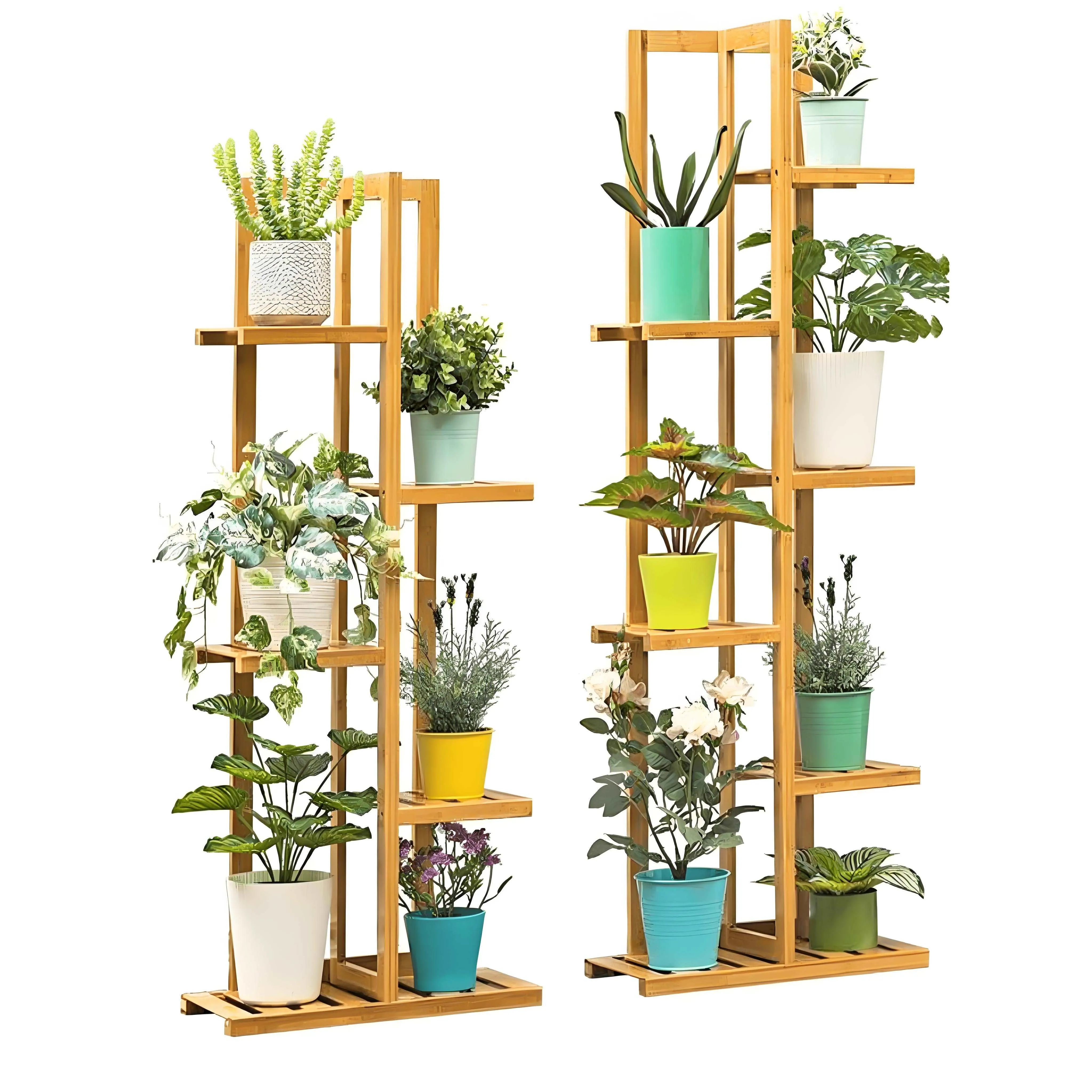 Premium Bamboo Plant Stand - 5/6 Tier for Indoor & Outdoor Use - Patio Garden