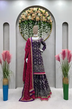 PURPLE COLOR ORGANZA HEAVY WORK STITCHED SALWAR SUIT SET