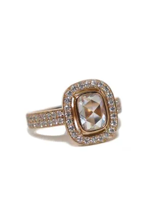 Rahaminov 18K Rose Gold Cushion Rose Cut Diamond Ring