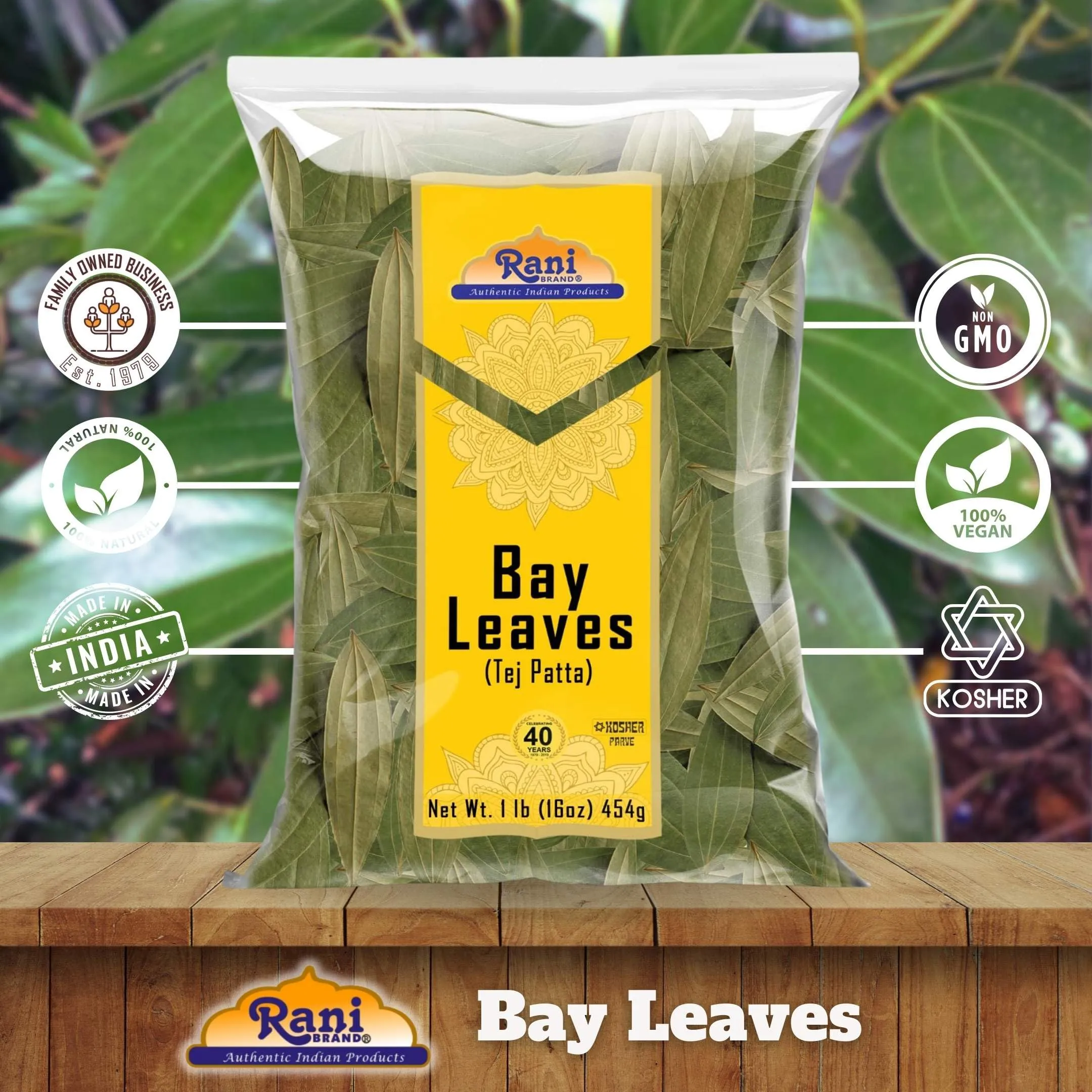 Rani Bay Leaf (Leaves) Whole Spice Hand Selected Extra Large 16oz (1lb) 454g Poly ~ All Natural | Gluten Friendly | NON-GMO | Kosher | Vegan | Indian Origin