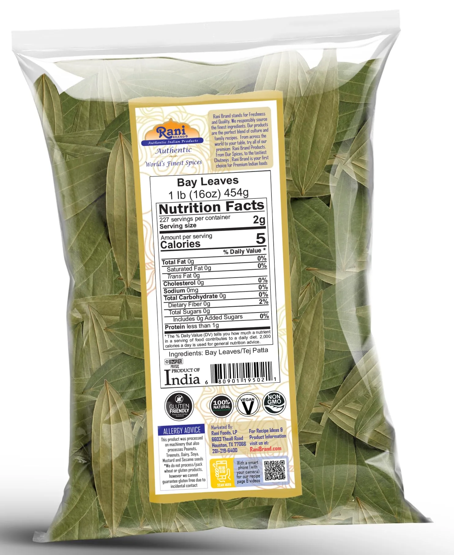 Rani Bay Leaf (Leaves) Whole Spice Hand Selected Extra Large 16oz (1lb) 454g Poly ~ All Natural | Gluten Friendly | NON-GMO | Kosher | Vegan | Indian Origin