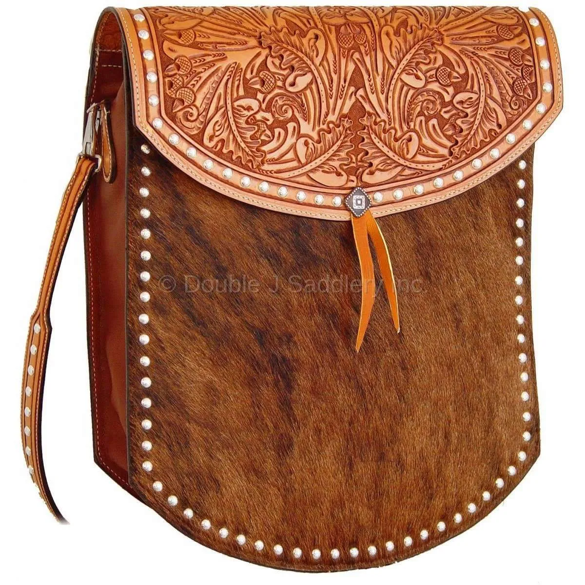 RB09 - Brindle Cowhide & Hand-Tooled Rope Bag