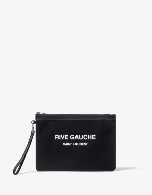 Saint Laurent Black Canvas Rive Gauche Zip Pouch